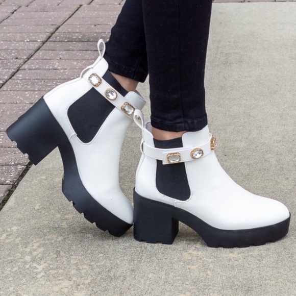 Removable Jeweled Ankle Strap White Chelsea Boot - Picture 7 of 13